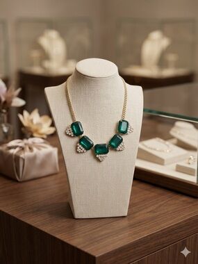 Expression Hudson's Bay Emerald Green & Gold Statement Bib Necklace